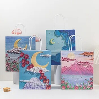 Oil Painting 3D Kraft Paper Gift Bag Portable Flowers Box Gift Handbag Shopping Bag Birthday Party Packaging Bags