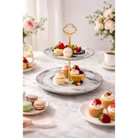 [Mr J] Piring Hidangan Susun 2 & 3 Tingkat Keramik & Plastik - Rak Kue Dessert Buah - Cake Stand Lux