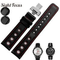 20mm Perforated Cowhide Leather Watch Bands Strap For Tissot Sports Racing PRS516 T100417 T91 T044 T021 Bracelet Red Stitch 1853