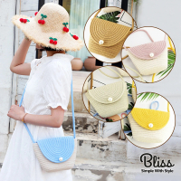 【Bliss BKK】棉繩編織珍珠裝飾扣斜跨小包 斜背包 側背包 小廢包(5色可選)