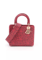 Christian Dior 二奢 Pre-loved Christian Dior lady dior Handbag leopard leather Pink red black 2WAY