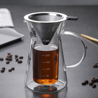 雙層玻璃手沖咖啡壺一人份咖啡分享壺咖啡過濾刻度壺套裝耐熱壺