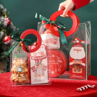 1Pcs Christmas Gift Bag Red Clear PVC Tote Bag Cookie Candy Bag Wedding Holiday Party Gift Gift Bag
