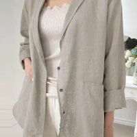 Women Solid Blazer 2024 Autumn ZANZEA Fashion Long Sleeve Outerwear Casual Loose Lapel Collar Coat Vintage Pocket Thin Jackets