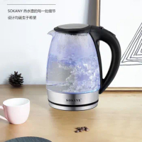 Portable Electric Glass Kettle 2 Liter with Blue LED Light and Stainless Steel Base Fast Heating Countertop Home Appliances