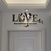 Acrylic English Silver Letter Mirror Wall Stickers Stylish Removable 3D Leaf LOVE Wall Sticker Art Vinyl Decals Bedroom Decor