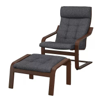 POÄNG 扶手椅及腳凳, 棕色/gunnared 深灰色