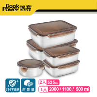 【CookPower鍋寶】316不鏽鋼保鮮盒收納5入組(EO-BVS2011015031Z205)