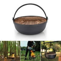 Outdoor Camping Hanging Stove Pots Cast Iron Dutch Pots With Wood Lid Deepening Soup Pots Field Cooker Tool Durable