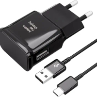 2 in 1 Fast Quick Charger QC3.0 15W 5V 2A 9V 1.67A EU AC Wall Charger Type c Cable For Samsung S10 S20 S22 S23 S24 htc lg