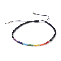 Kissitty Colorful Adjustable Nylon Thread Braided Beads Bracelets With Seed Beads Chakra Jewelry For Women