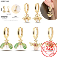 Shining Gold 925 Sterling Silver Gold&amp;Green&amp;Light Pink Bee Earrings Gifts for Women's Festivals Gatherings