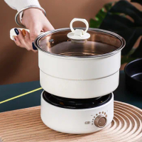 220V Split Electric Cooking Pot Foldable Multicooker Frying Pan 1.6L Hot Pot Food Steamer Rice Cooker Soup Maker Travel Stove