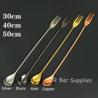Stainless Steel Trident Bar Spoon Cocktail Mixing Spoon with Fork Mixer Bar Stirring Mixing 30cm/40cm/50cm