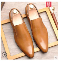 European style fashionable leather shoes, with pointed toe, formal men's