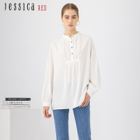 JESSICA RED - 舒適亞麻混紡風琴褶長袖襯衫82413C