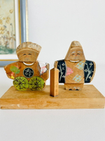 日本昭和 鄉土玩具 傳統民蕓 高紗夫婦木雕手繪人形木偶置物擺