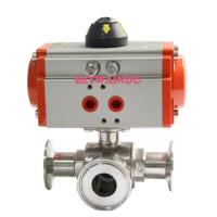 2" 51MM 3 Way Stainless Steel Sanitary Pneumatic Ball Valve Tri Clamp Ferrule Type Double Acting Cylinder Ball Valve
