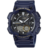 【CASIO 卡西歐】世界時間雙顯電子錶-藍(AEQ-110W-2A)