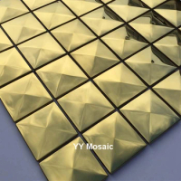 Mirror Polised Pyramid Gold stainless steel metal mosaic tile, 3D convex metal mosaic for wall sticker Outdoor indoor decorate