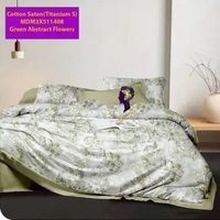 Madamel Set sprei/Set sprei dan bedcover Cotton sateen Green Abstract Flowers- Titanium S. Set Sprei