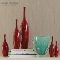 HomeDesign/紅色陶瓷花瓶/家居飾品/軟裝/玄關裝飾 擺件/花器