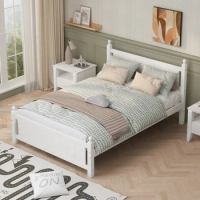 Full/Queen Size Solid Wood Platform Bed Frame for Kids, Teens, Adults, No Need Box Spring, Easy Assembly, White