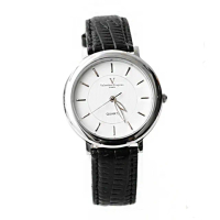 【范倫鐵諾․古柏】極簡時刻 銀色刻度皮革手錶對錶 真皮錶帶