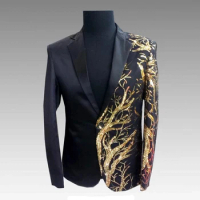 Sequin Mens stage jacket Gold Blazer For Men Costumes Club Singer Sequins Black Gold Blazer Stage Black Red Gold Blazer Men