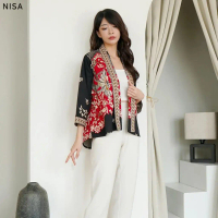 GIRLY Nisa Atasan Blouse Wanita Rompi Wanita Blazer Batik Outer Batik Lengan Panjang Luaran Batik Hi