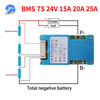 BMS 7S 24V 15A 20A 25A Lithium 18650 Charging Battery Balance PCB Equalizer with NTC Over-Temperature Protect for Ebike/Escooter