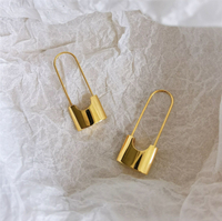 鎖頭耳環女士歐美中性ins冷淡風耳扣18K包金色簡約個性鎖形耳飾品