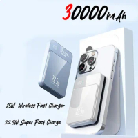 30000mah Magnetic Power Bank 22.5W Qi Super Fast Charging Wireless Charger Powerbank For Iphone 15 14 13 Samsung Huawei Xiaomi