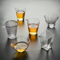 玻璃四方錘紋玻璃公道杯日式加厚耐熱公杯茶海茶漏分茶器功夫茶具
