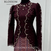 Kebaya Miska - Kebaya Modern Wisuda Lamaran Kondangan Bahan Tille Sapto Bordir Resleting Belakang Pa