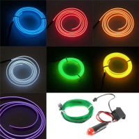 2M Car Styling Ambient Light Interior Decoration Light EL Wire Easy Sew Flexible Led Neon Strip 12V Inverter Driver