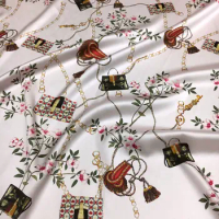 Branch vine flower chain bag printing light foundation stretch digital printing natural mulberry silk high fashion textilefabric