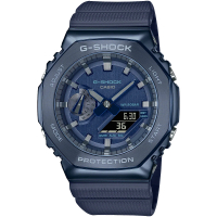 【CASIO 卡西歐】G-SHOCK 八角農家橡樹 金屬錶殼 雙顯手錶-深海藍(GM-2100N-2A)
