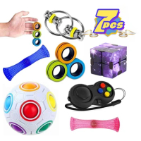 7Pcs Sensory Fidget Toys Set . Stress Relief and Anti-Anxiety Tools Bundle Figette Toys Fidgeting Game for Kids Adults Kill Time