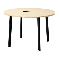 MITTZON 會議桌, 圓形 實木貼皮, 樺木/黑色