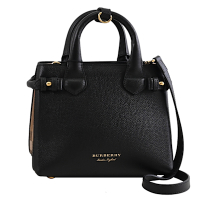 BURBERRY 巴寶莉  The Baby Banner House 燙印LOGO牛皮兩用手提包(黑/小)