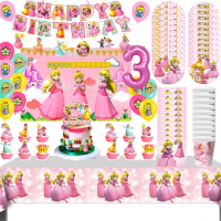 Super Mario Princess Peach Birthday Party Decoration Girls Mario Princess Party Supplies Banner Balloon Backdrop Baby Shower