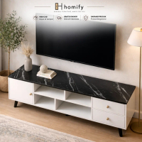 Lemari TV Minimalis Motif Marmer Modern Aesthetic Meja TV MDF HPL Rak TV Minimalis Elegan Kabinet TV