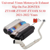 Universal 51mm Motorcycle Full System Exhaust Muffler Slip On For ZONTES ZT310R ZT310T ZT310X S130 2021-2022 Years Escape Moto
