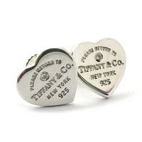 【Tiffany&amp;Co. 蒂芙尼】925純銀-鑲鑽RTT刻字迷你愛心墜飾耳環