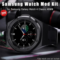 Stainless Steel Modification Kit for Samsung Watch 4 Classic 46mm Metal Protective Case for Galaxy Watch 4 Classic Silicone Band