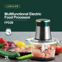LUNALIFE Food Chopper FP02B Chopper Kaca 2L Penggiling Daging Multifungsi 300Watt Pisau Sudah Diraki