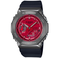 【CASIO 卡西歐】G-SHOCK 極致時尚八角錶殼耐衝擊運動雙顯腕錶/黑x紅面(GM-2100B-4A)