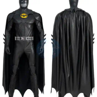 New Movie Barry Bat Cosplay Costume Bruce Wayne Printing Jumpsuit Superhero Battle Outfit Man Black Suit Cloak Mask Shoes