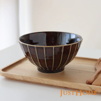 【Just Home】日本製職線系列6.2吋陶瓷麵碗700ml 原木棕(日本製瓷器 麵碗 拉麵碗)